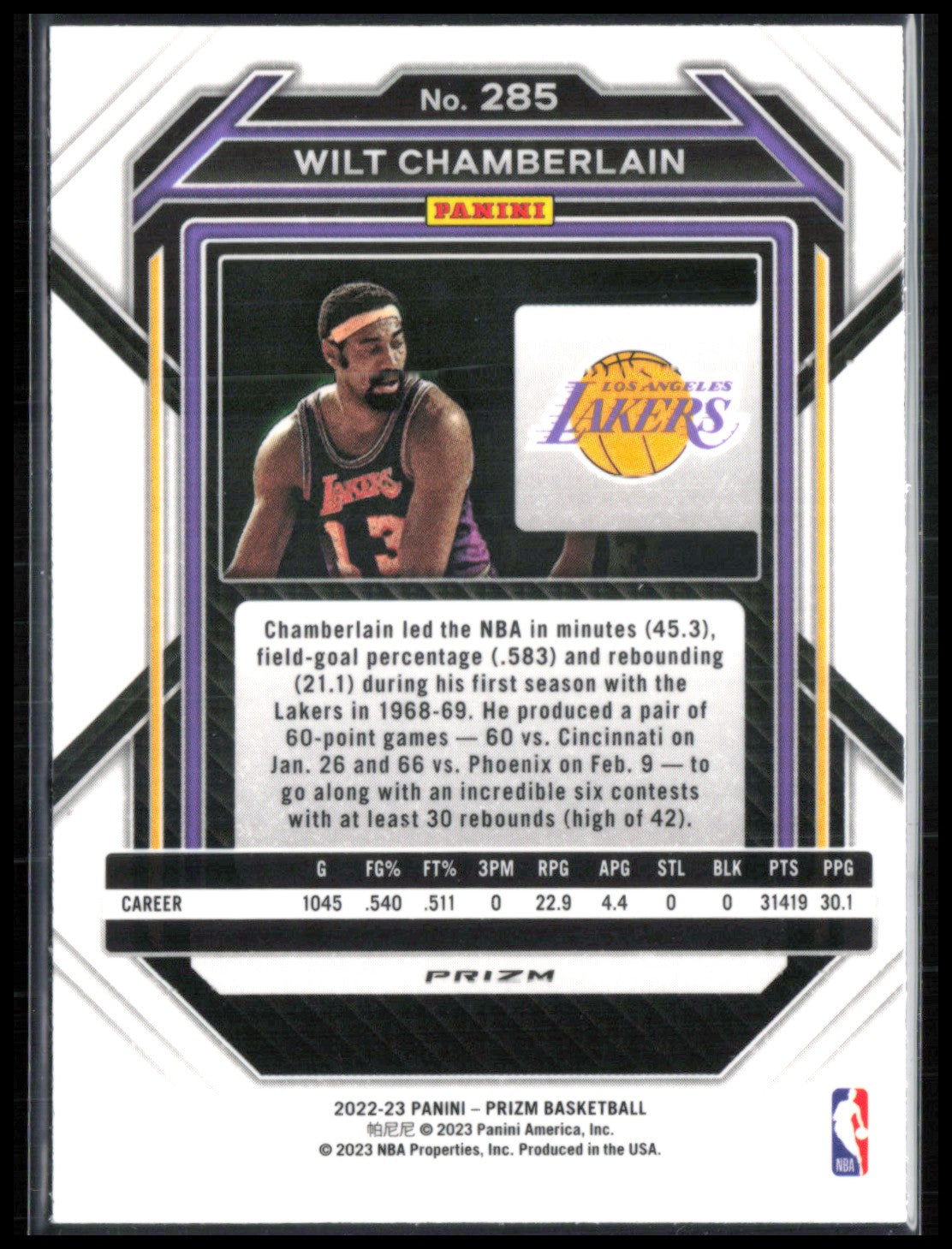 Wilt Chamberlain Silver Prizm