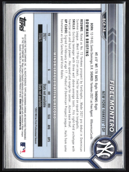 Fidel Montero 1st Bowman Chrome