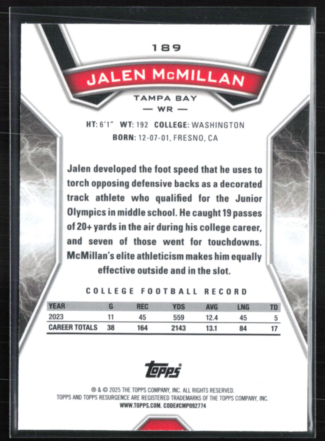 Jalen McMillan RC Blue Orange