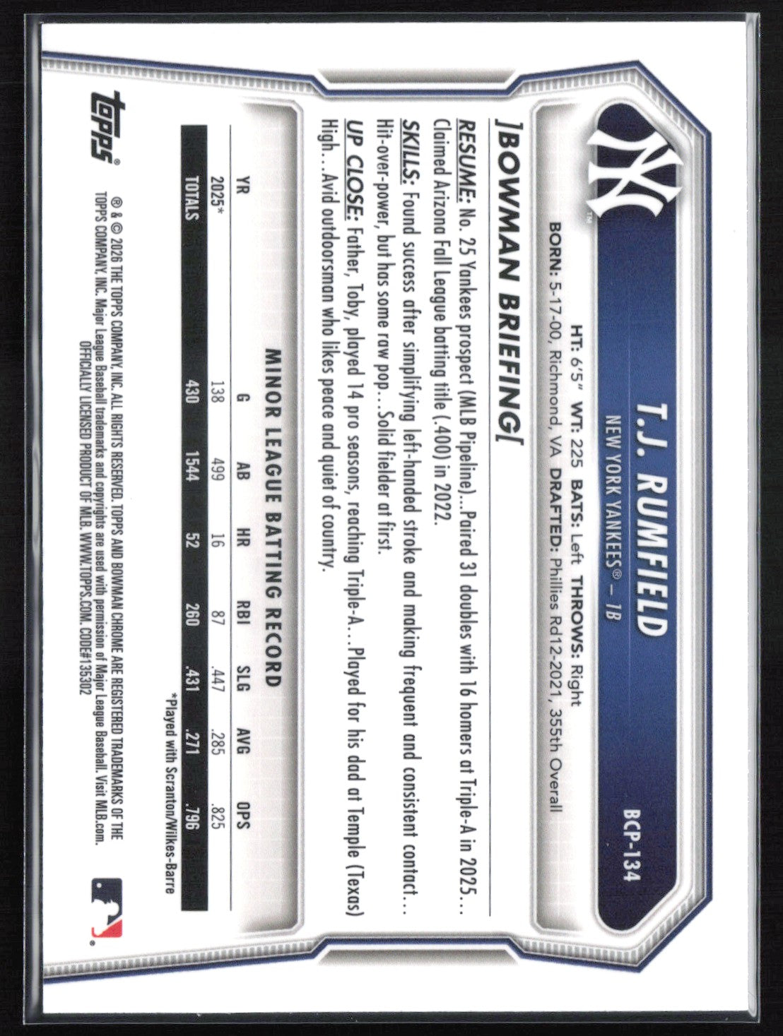 T.J. Rumfield 1st Bowman Chrome