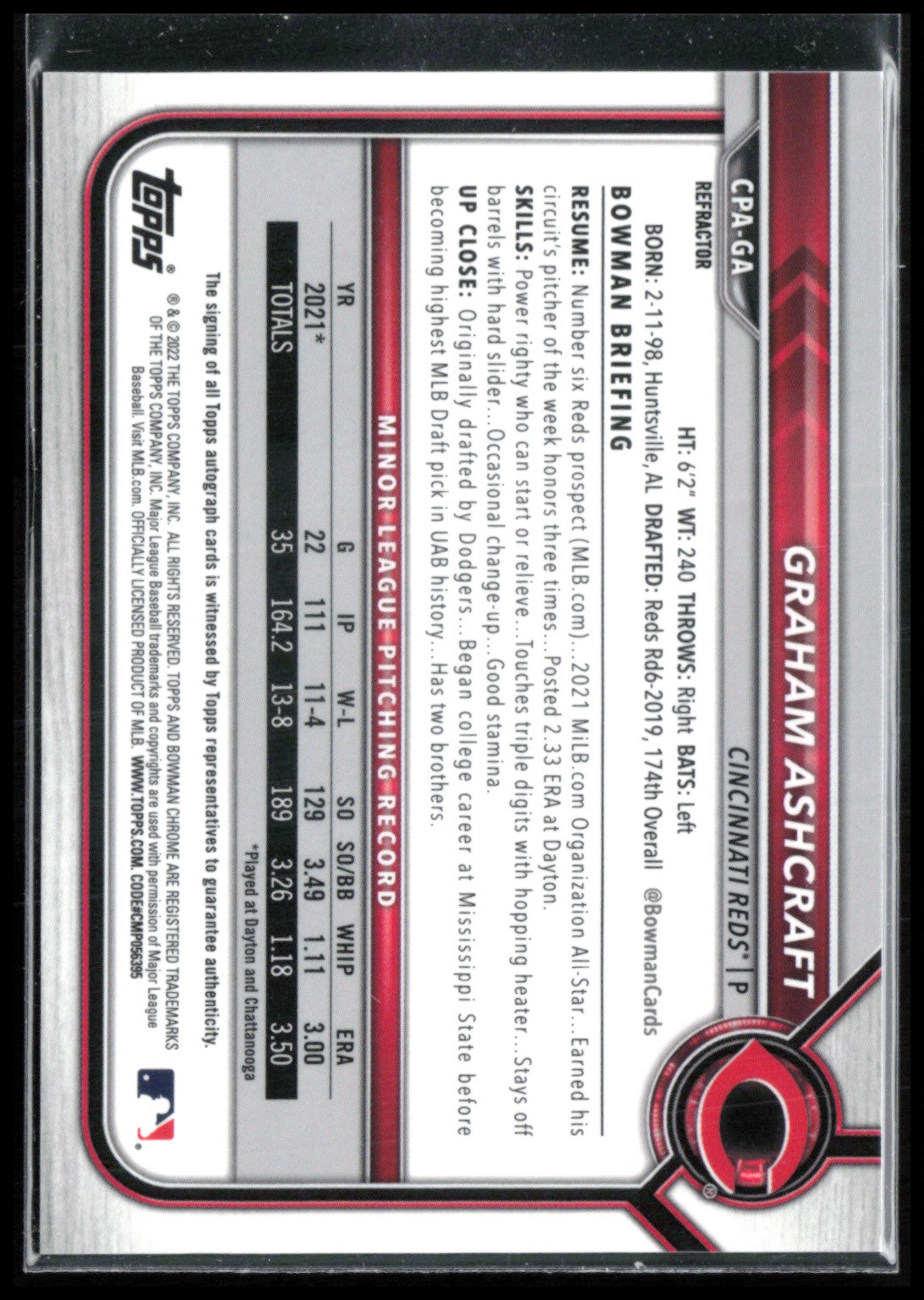 Graham Ashcraft 1st Bowman Auto /499 Refractor