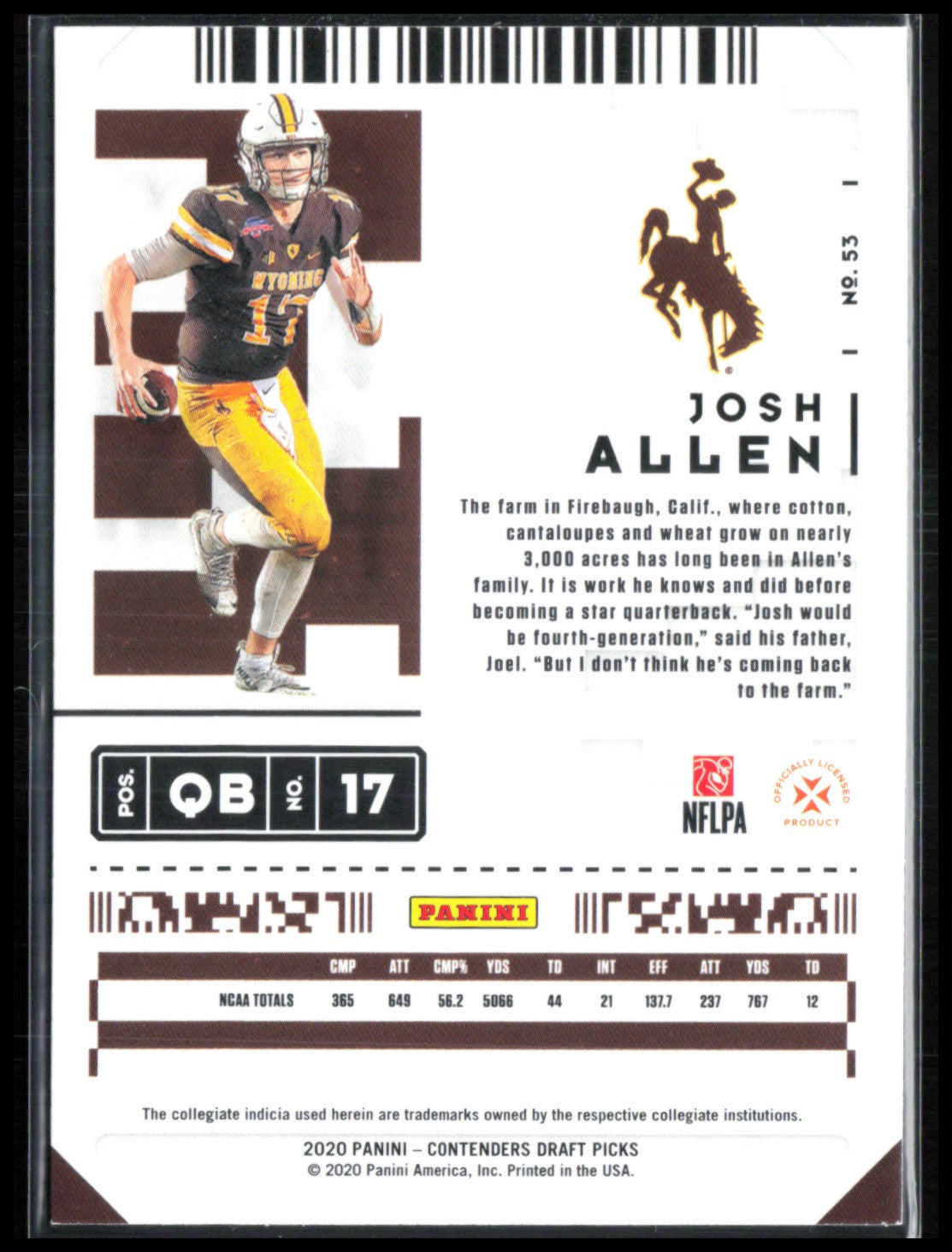 Josh Allen Draft Ticket Blue Foil 2020 Contenders Draft Picks