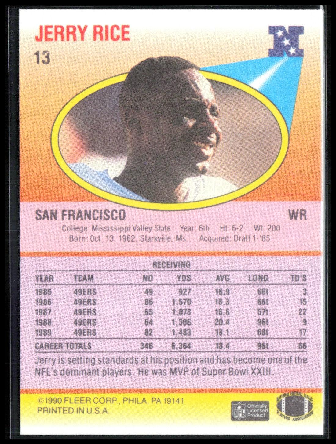 Jerry Rice 1990 Fleer