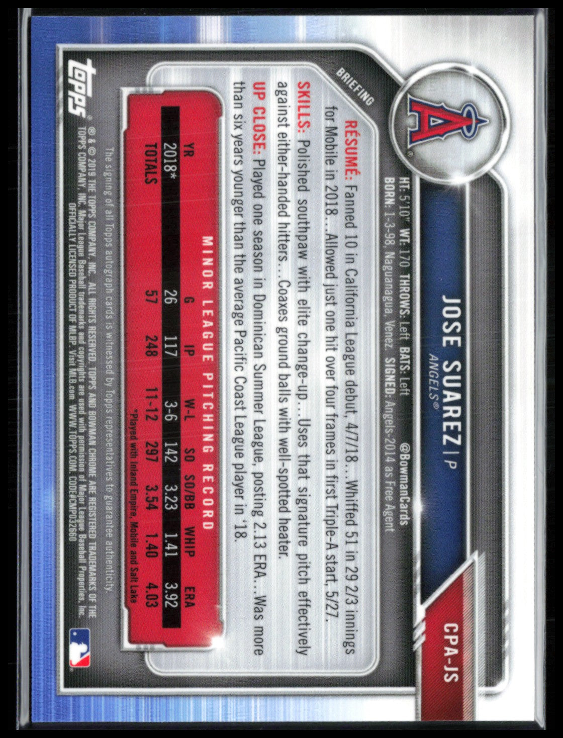 Jose Suarez 1st Bowman Auto /299 Mini Diamond