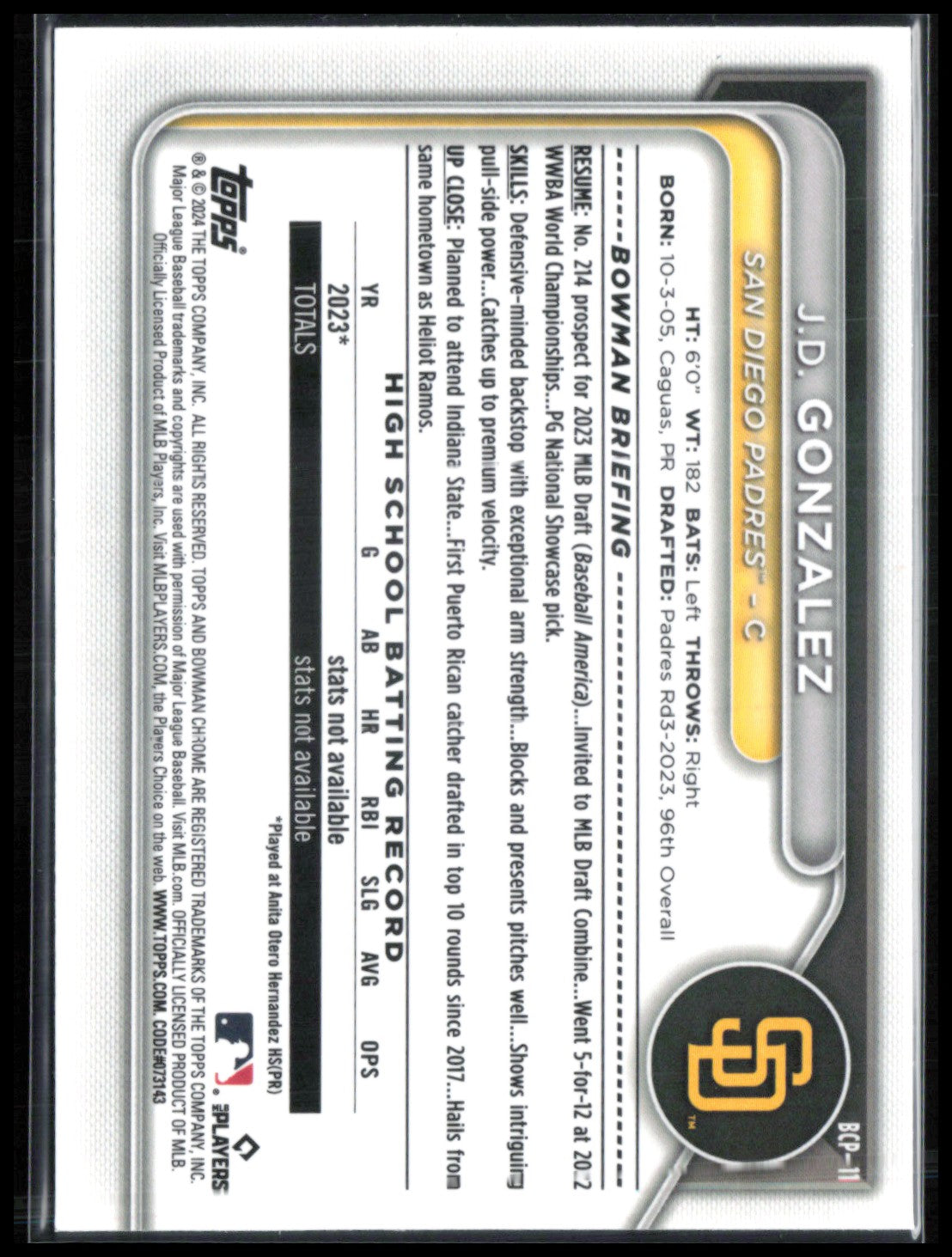 JD Gonzalez 1st Bowman Sapphire