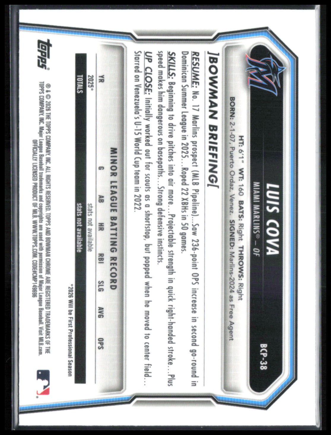 Luis Cova 1st Bowman Mojo