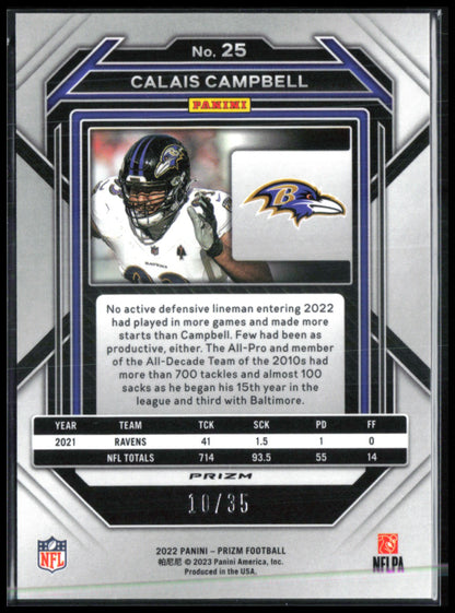 Calais Campbell Red Shimmer /35 2022 Prizm