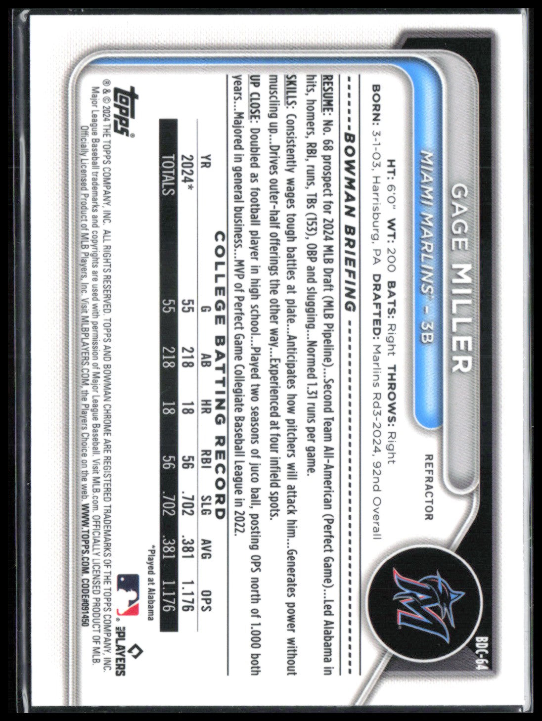 Gage Miller 1st Bowman Refractor