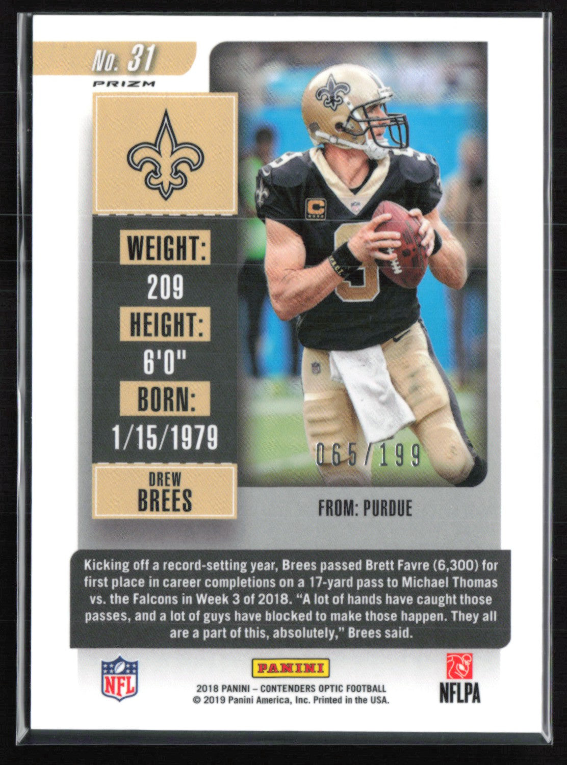 Drew Brees Season Ticket Red Prizm /199