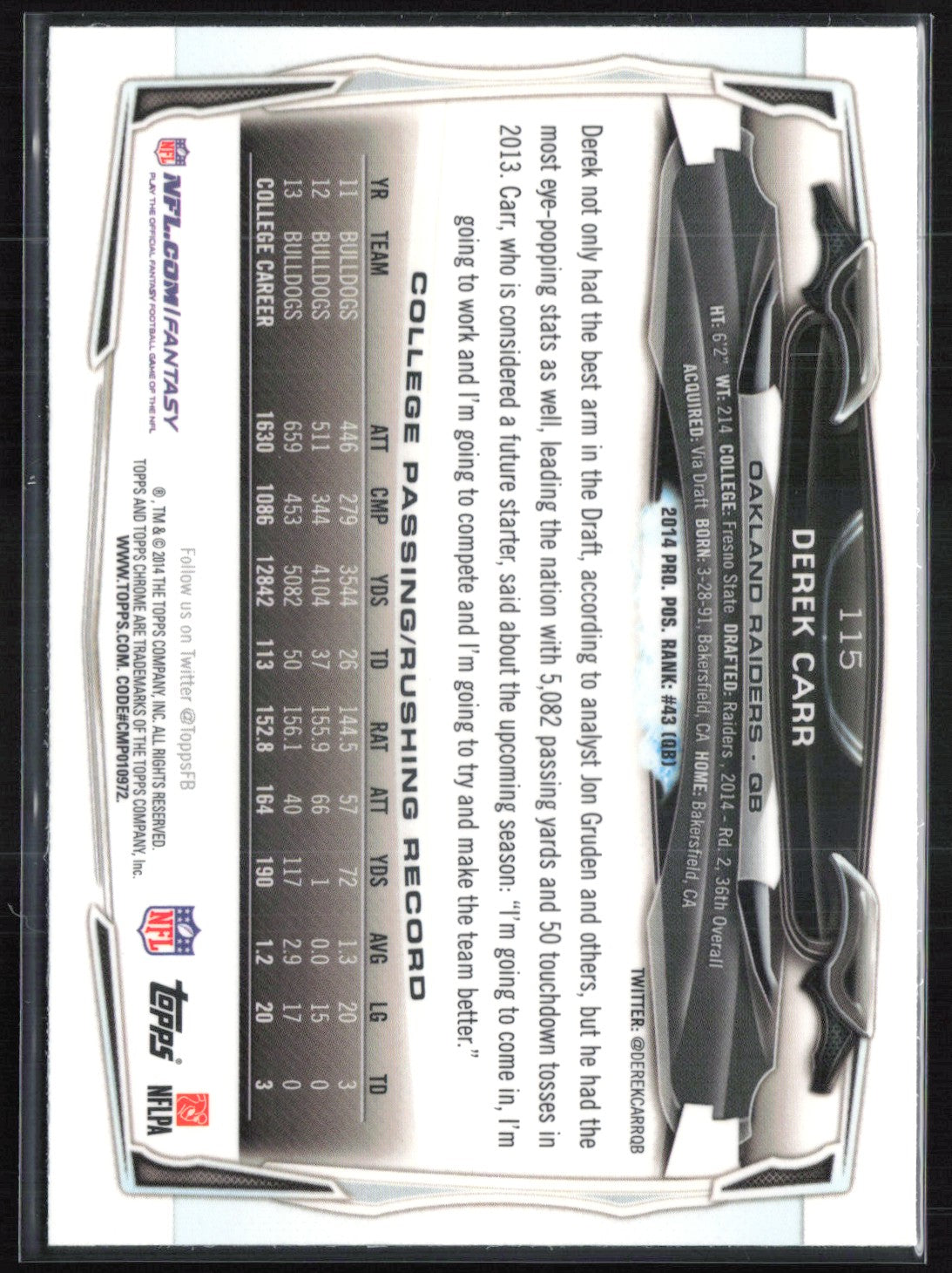 Derek Carr RC X-Fractor 2014 Topps Chrome