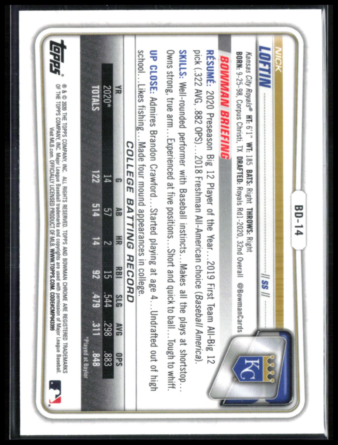 Nick Loftin 1st Bowman Sapphire