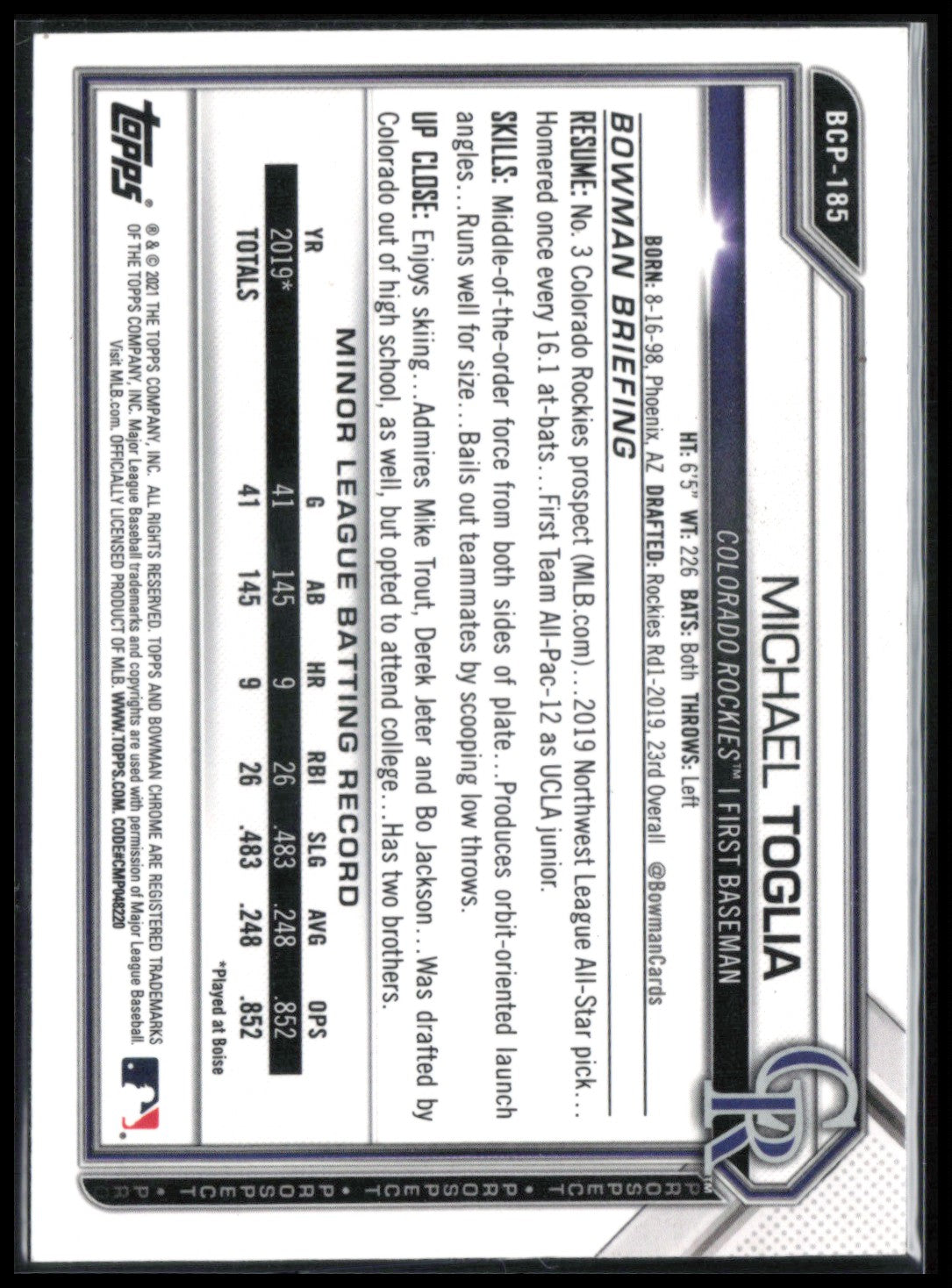 Michael Toglia Prospect Mojo