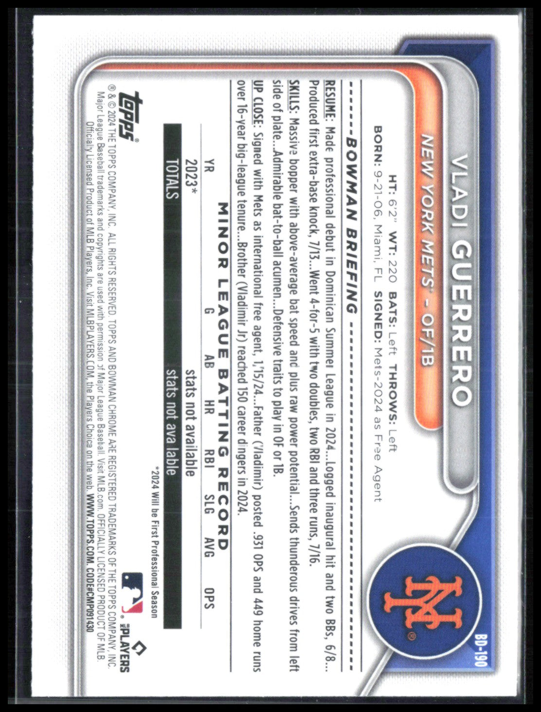 Vladi Guerrero Light Blue /499 Prospect