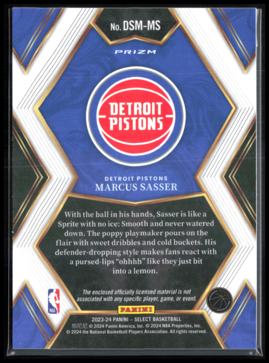 Marcus Sasser RC Mem Silver Draft Selections