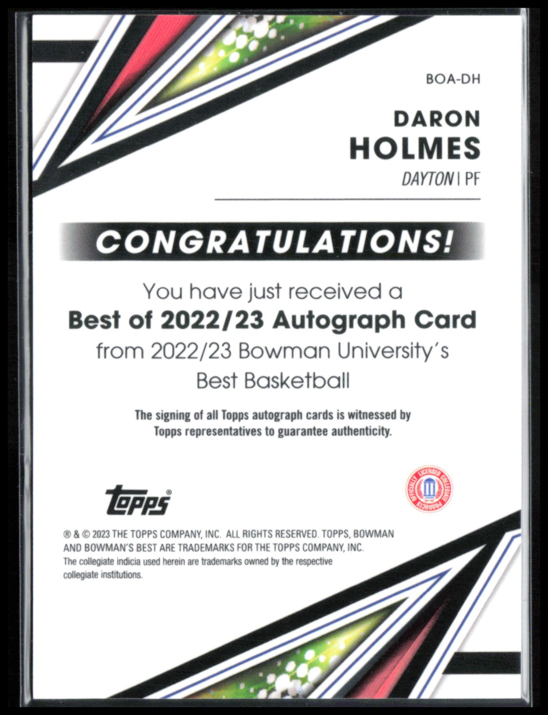 Daron Holmes Auto 2022-23 Bowman U