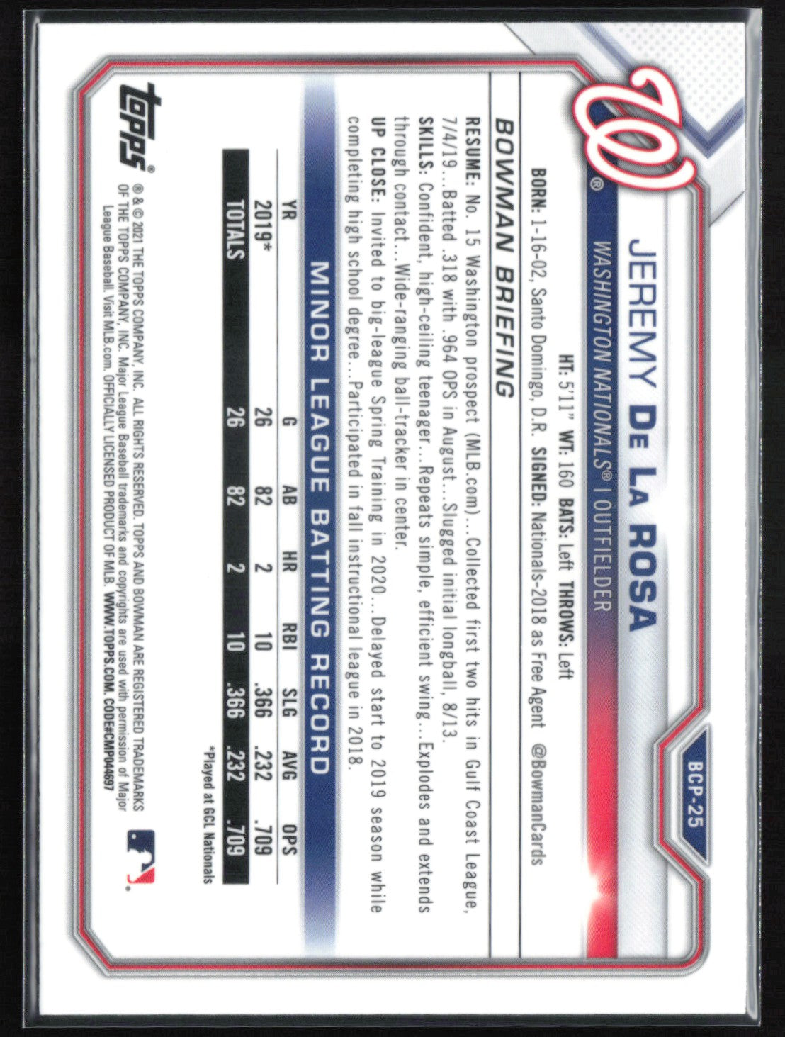 Jeremy De La Rosa 1st Bowman Mojo