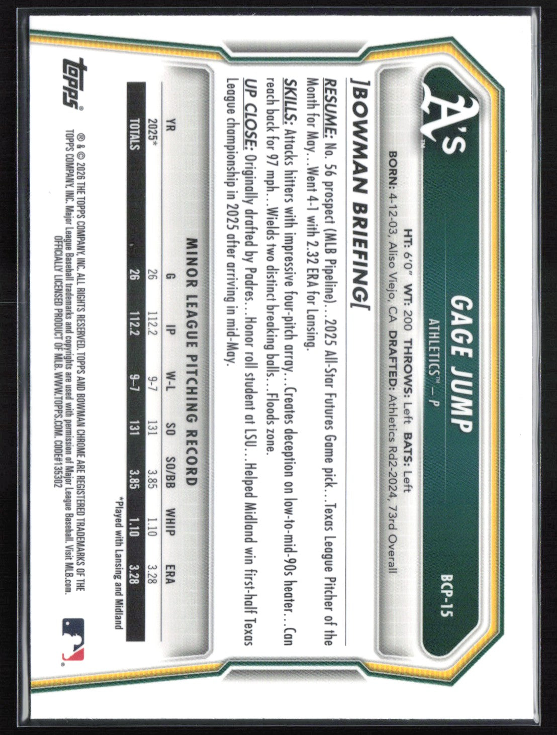 Gage Jump 1st Bowman Chrome