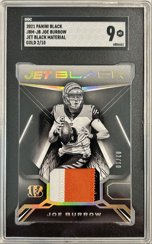 Joe Burrow Gold /10 2021 Panini Black Jet Black Material SGC 9