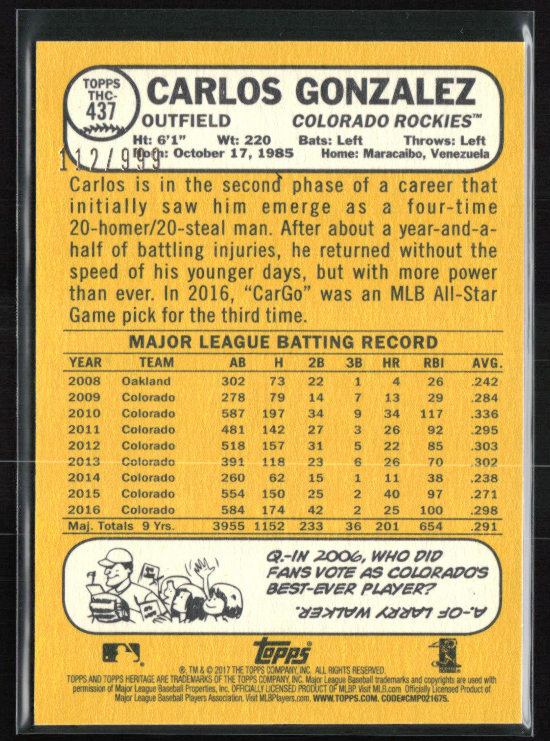 Carlos Gonzalez /999 Redux