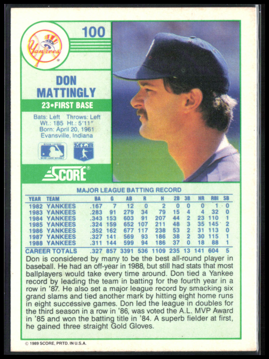 Don Mattingly 1989 Score