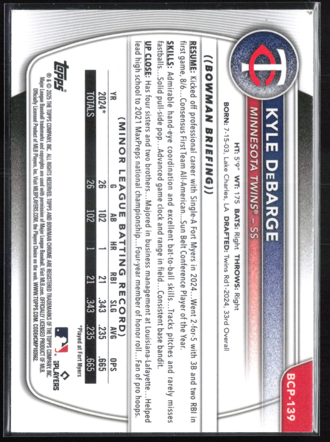 Kyle DeBarge 1st Bowman Mojo