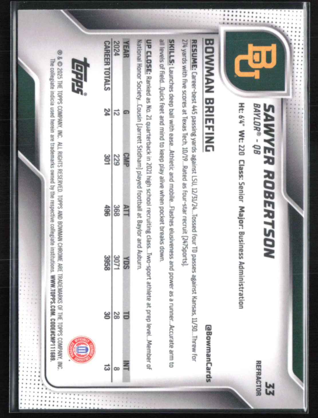 Sawyer Robertson 1st Bowman Refractor