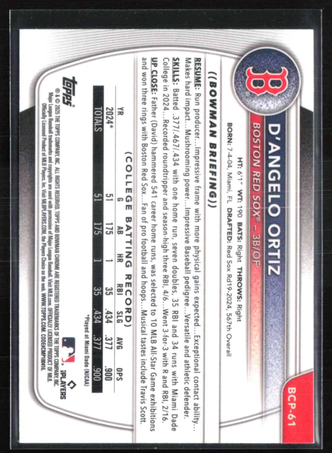 D'Angelo Ortiz 1st Bowman
