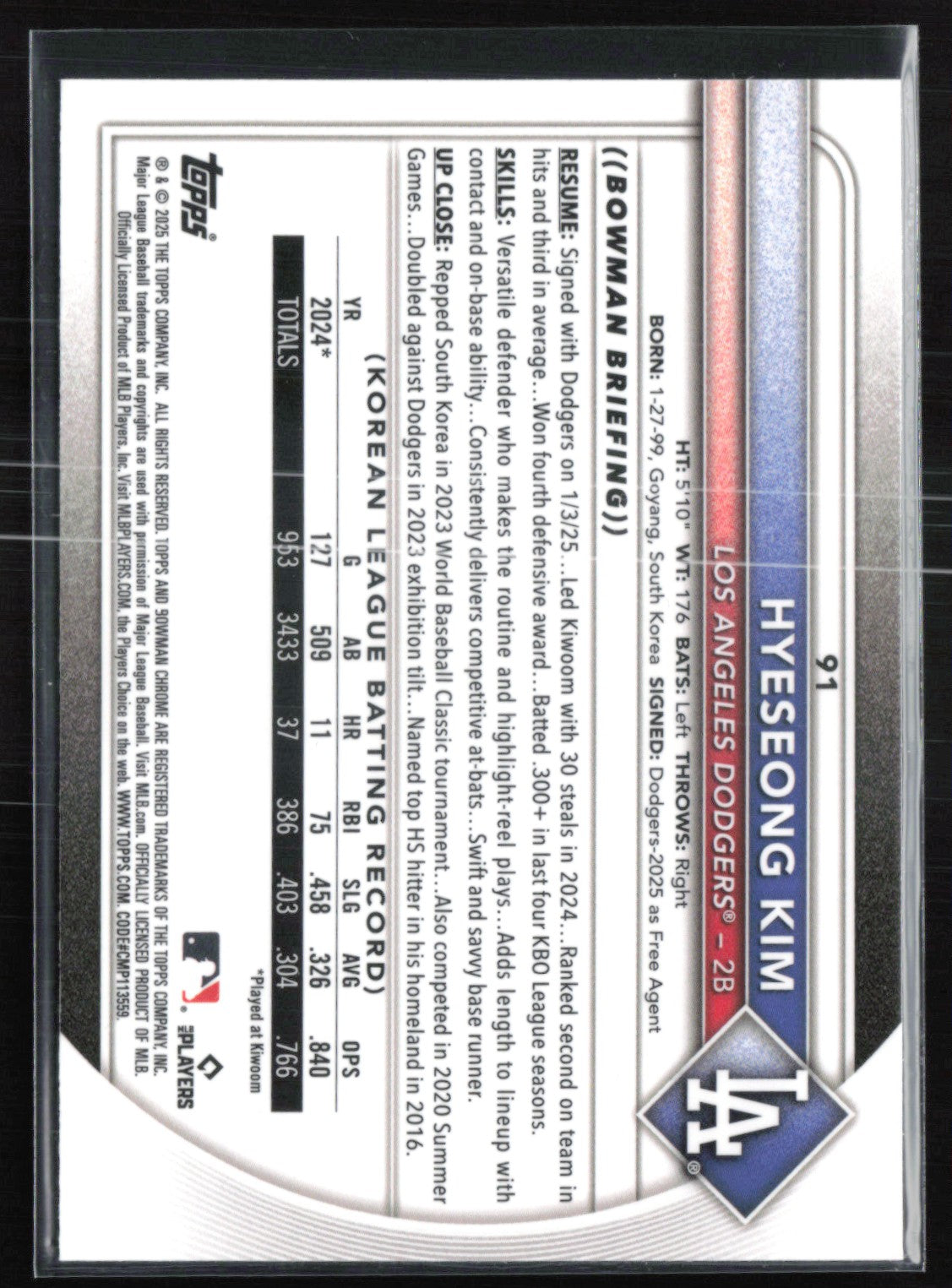 Hyeseong Kim RC Red Rookie Logo