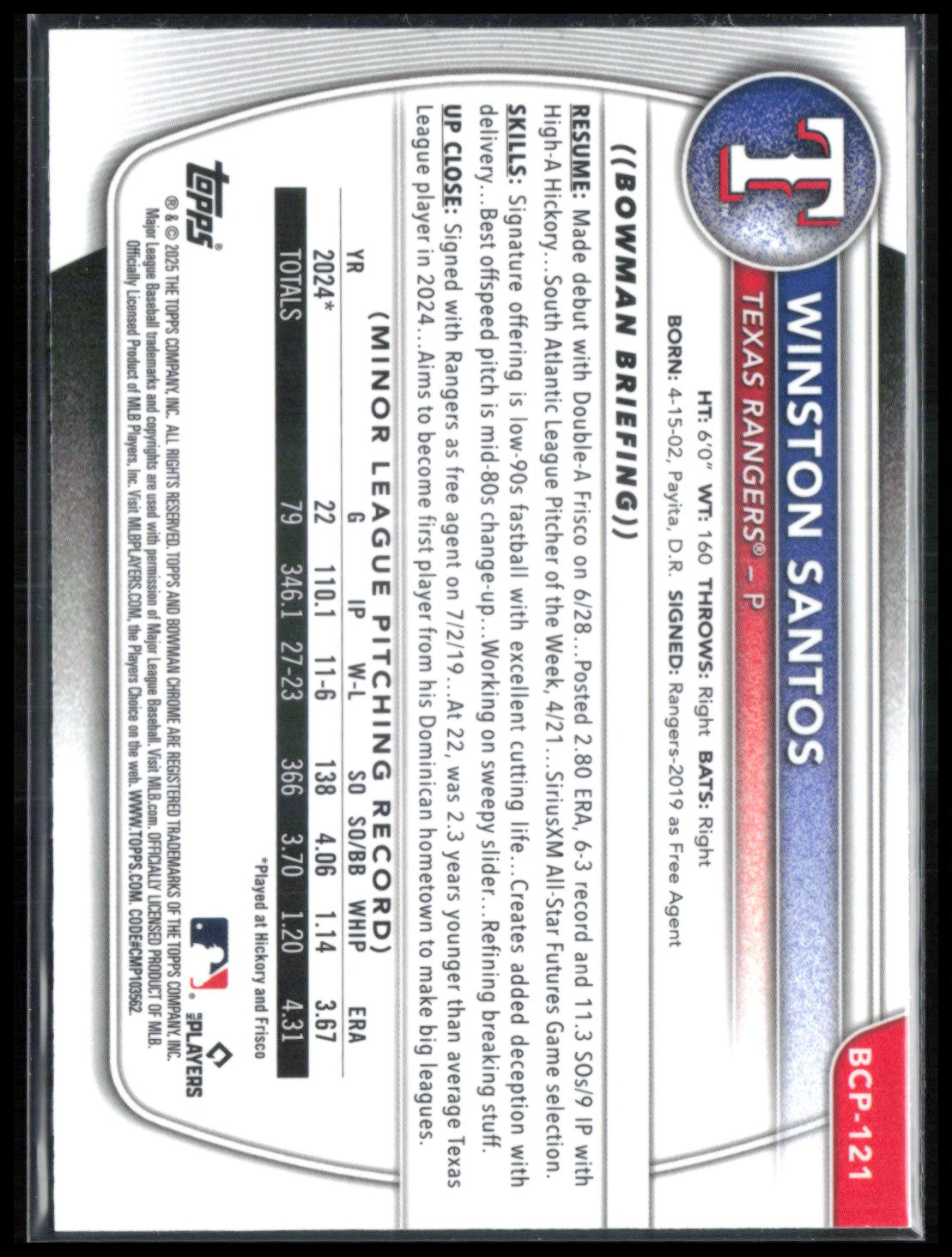 Winston Santos 1st Bowman Mojo