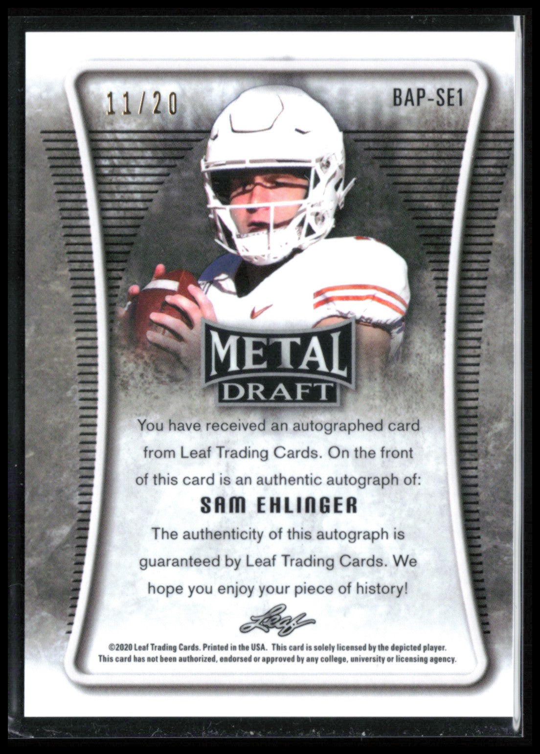 Sam Ehlinger Auto /20 Pink Leaf Metal Draft
