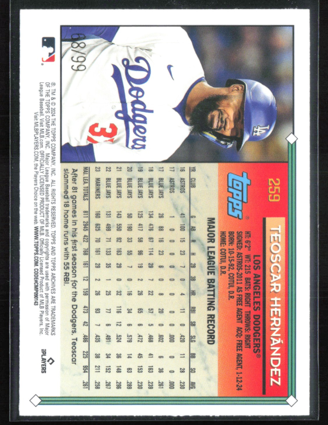 Teoscar Hernandez Green /99 Foilboard