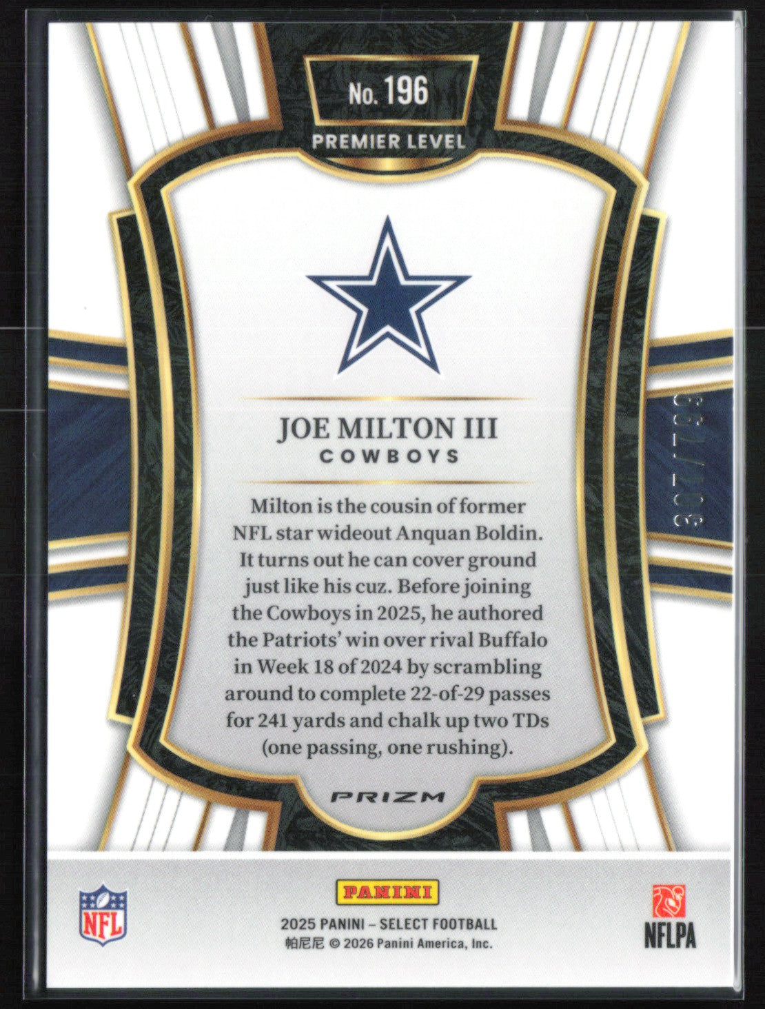Joe Milton III White Shock /799