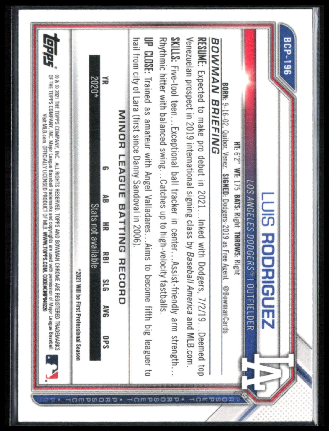 Luis Rodriguez 1st Bowman Mojo