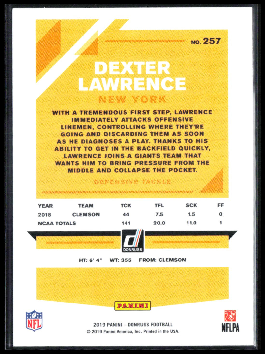 Dexter Lawrence RC 2019 Donruss