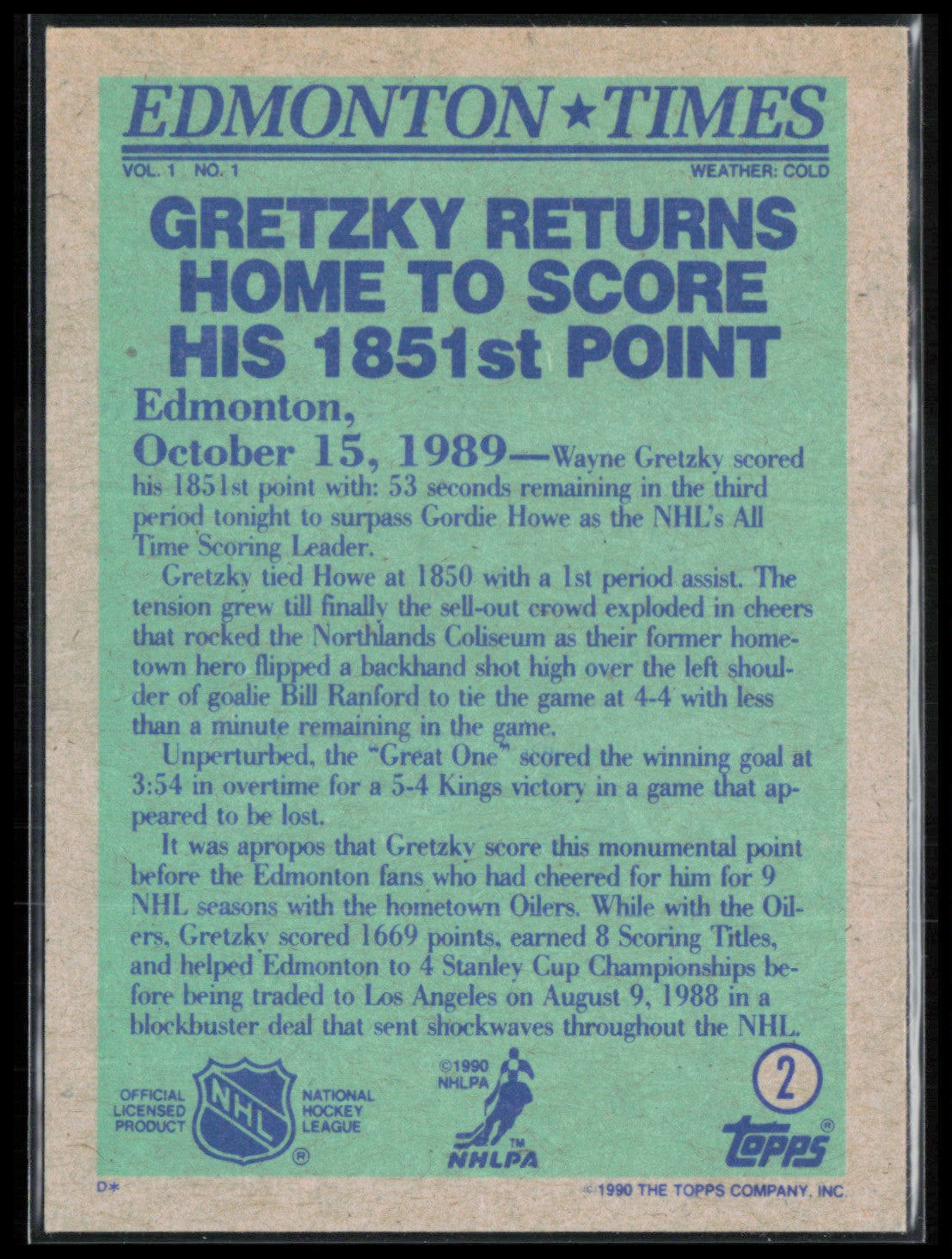 Wayne Gretzky 1990 Topps