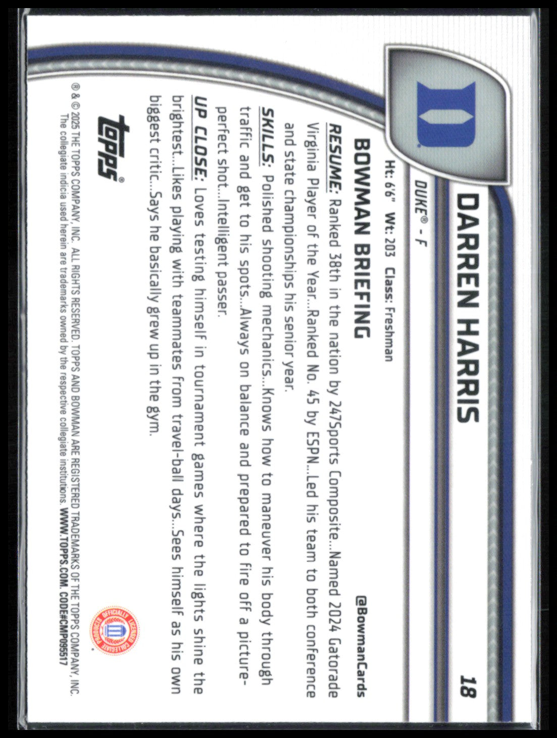 Darren Harris 1st Bowman Purple Lava