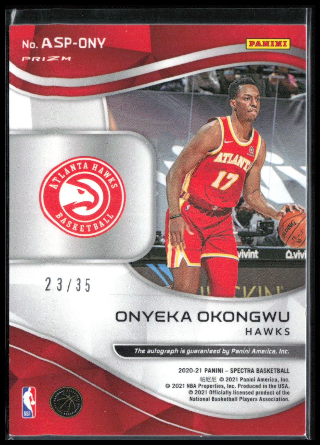 Onyeka Okongwu RC Auto /35 2020-21 Spectra Aspiring