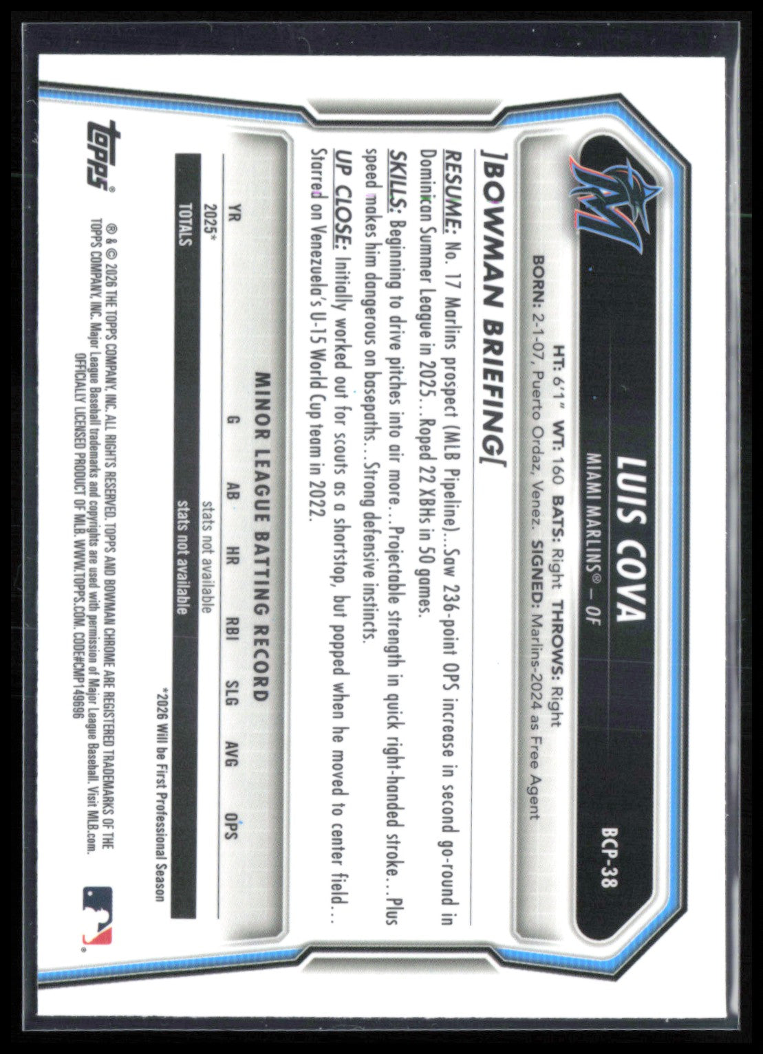 Luis Cova 1st Bowman Mojo