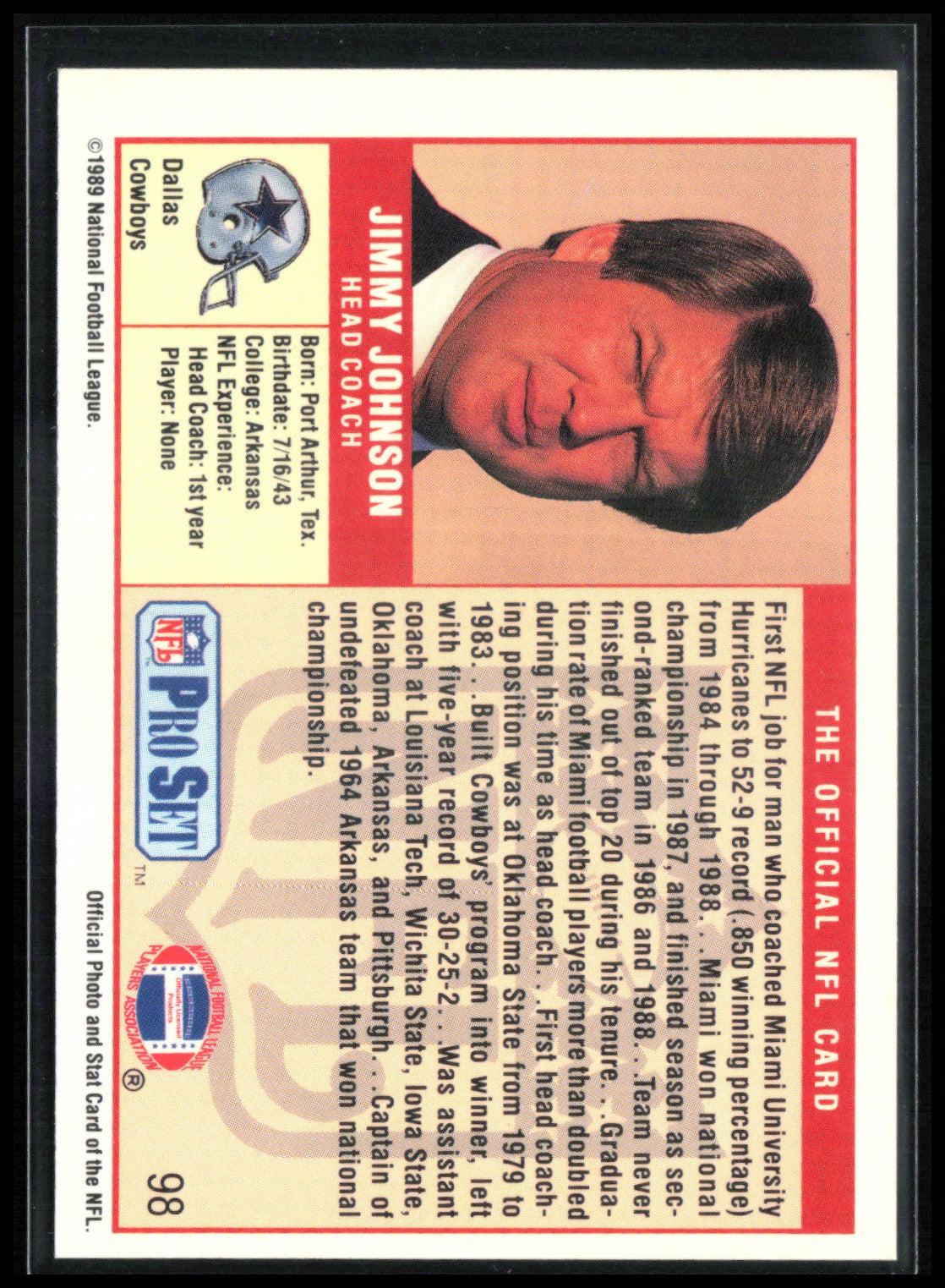 Jimmy Johnson 1989 Pro Set
