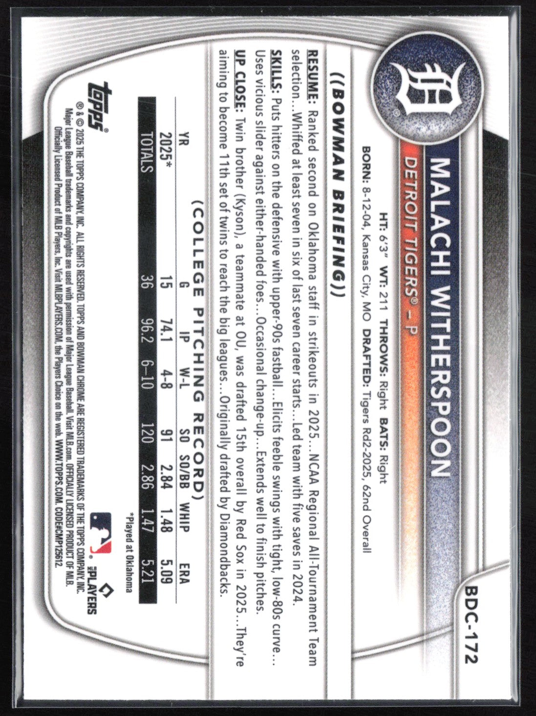 Malachi Witherspoon 1st Bowman Chrome