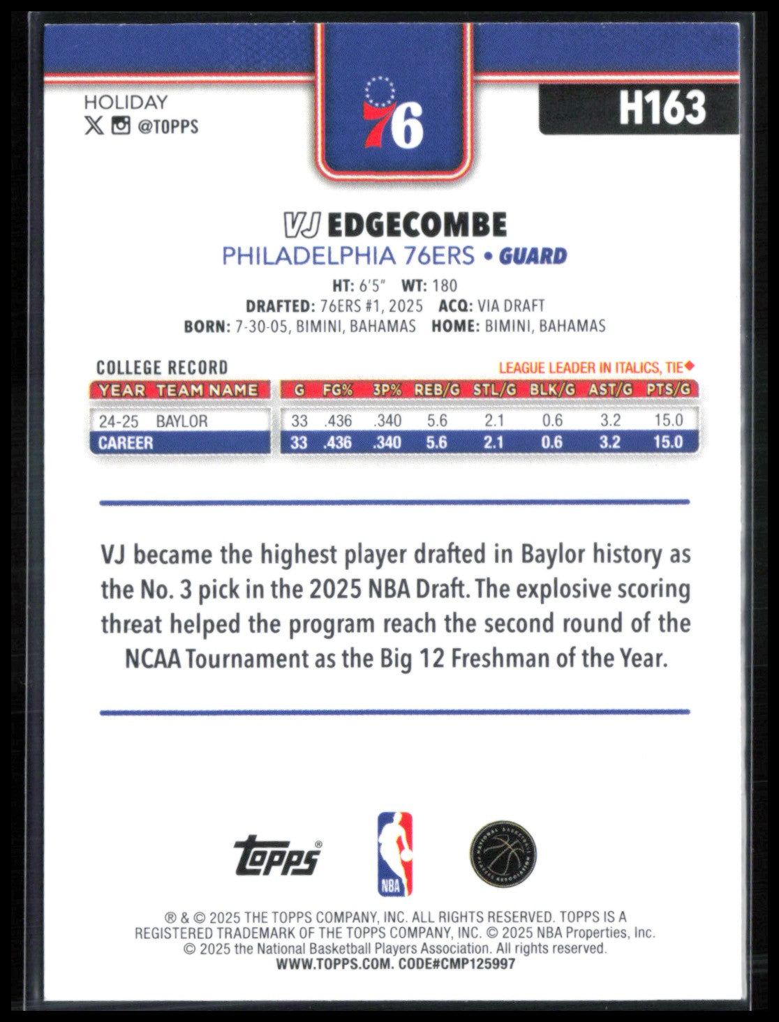 VJ Edgecombe RC Blue Foil Holiday