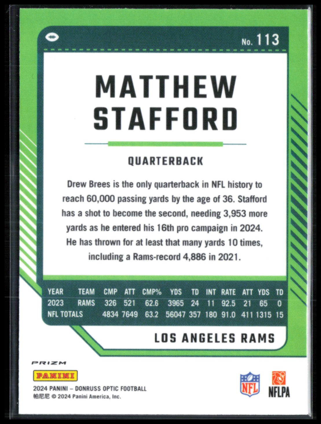 Matthew Stafford Red White Stripe 2024 Optic