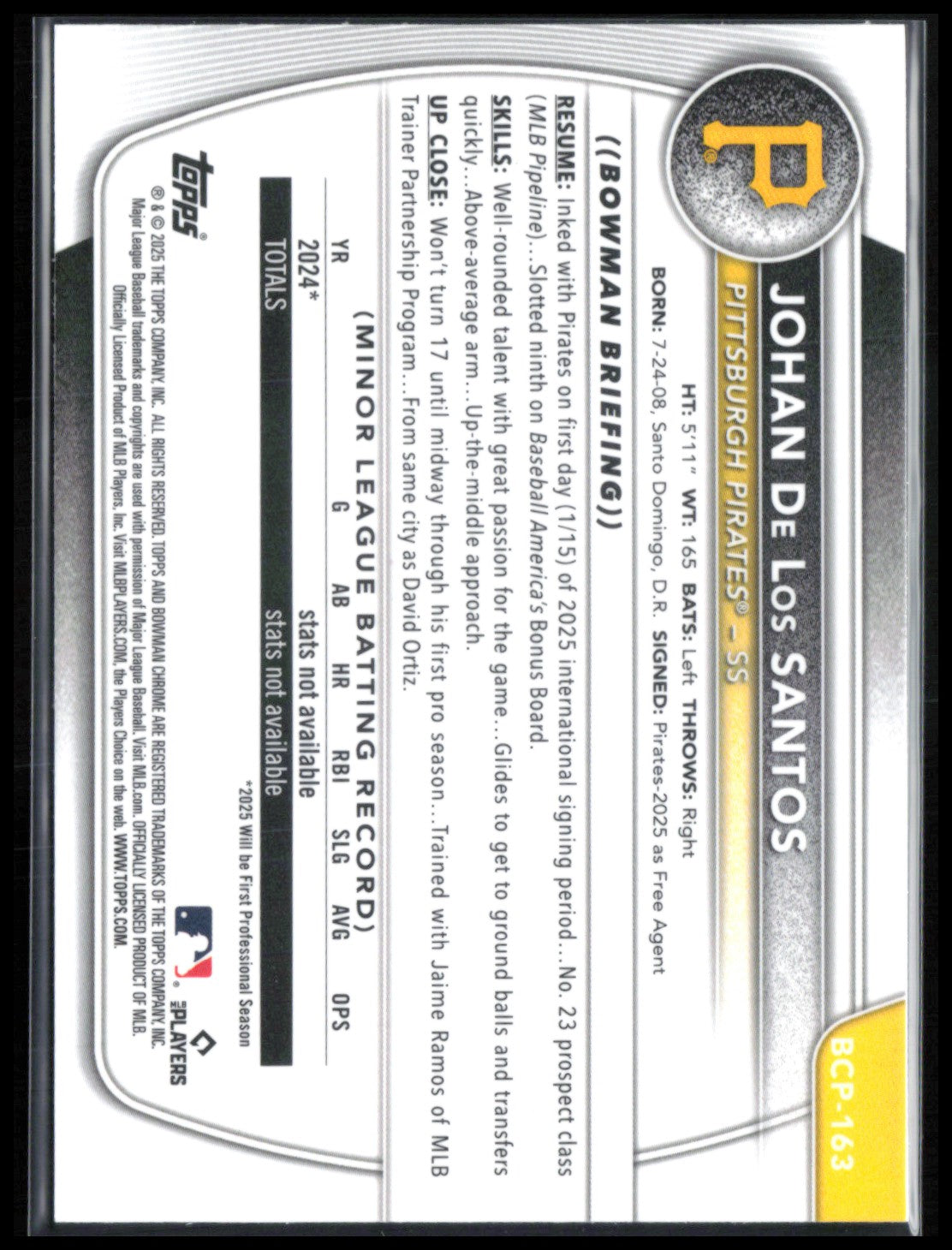 Johan De Los Santos 1st Bowman Mojo