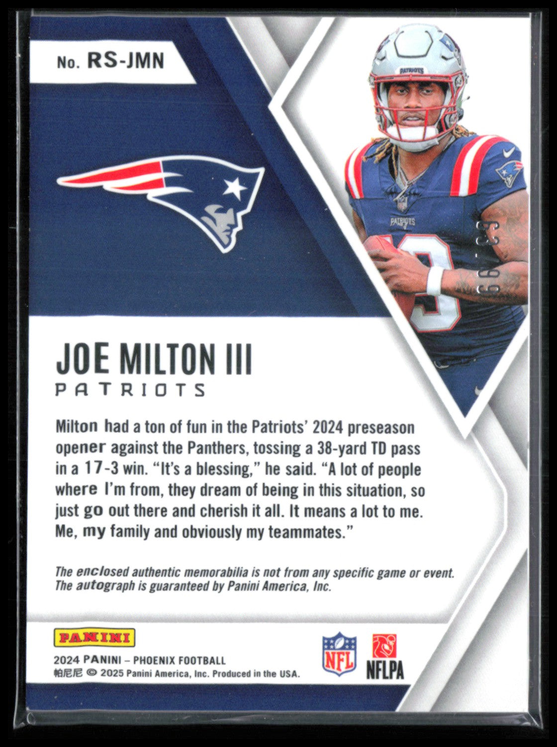 Joe Milton III RC Jumbo Mem Rookie Silhouettes