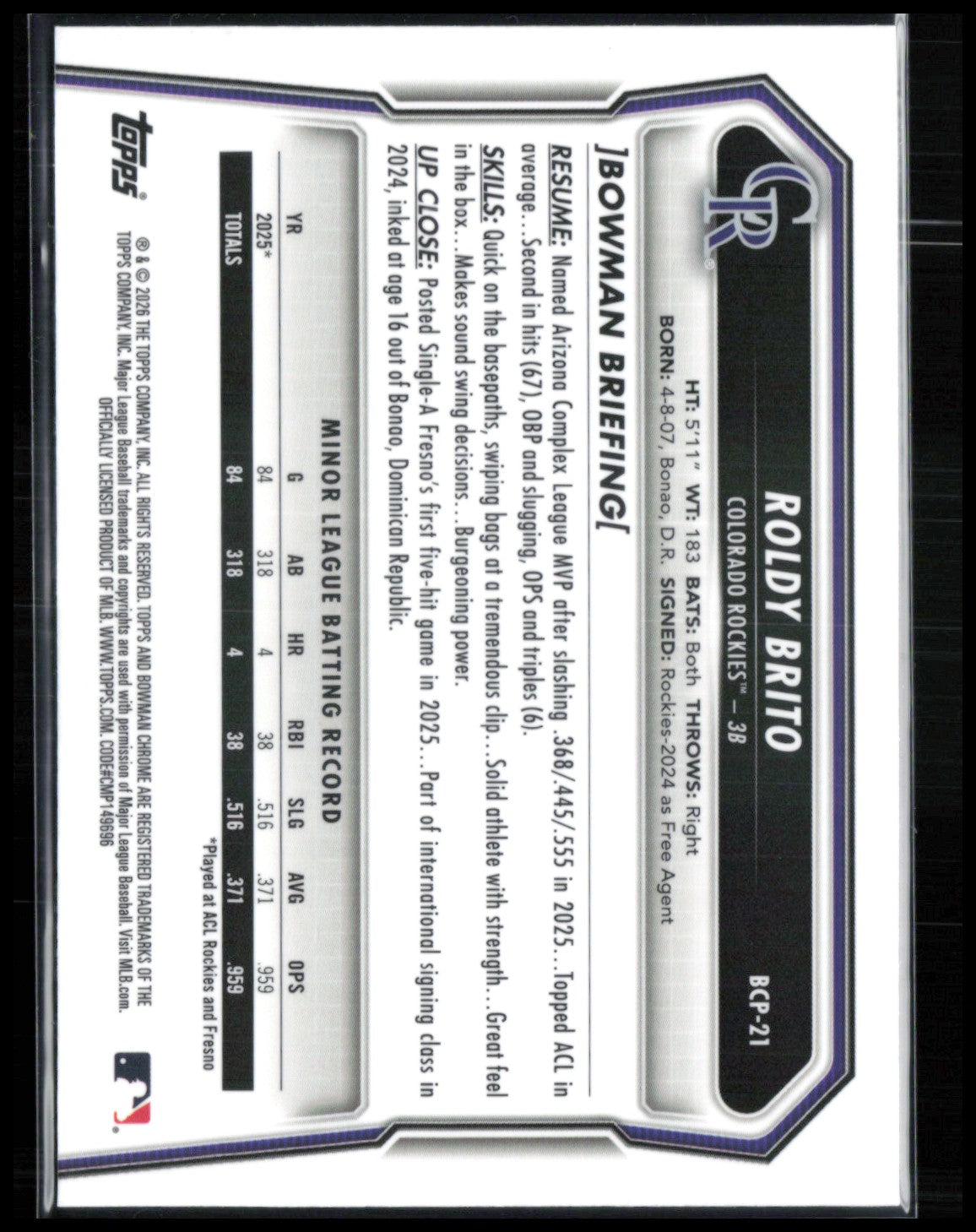 Roldy Brito 1st Bowman Mojo