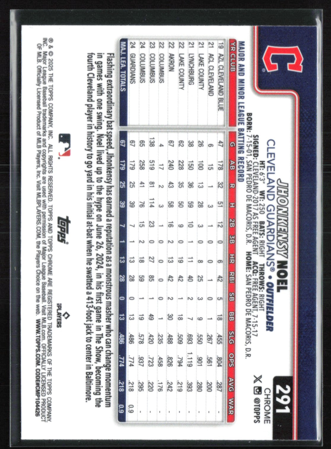 2025 Topps Chrome 291 Jhonkensy Noel RC Rawyave – Dollar Box