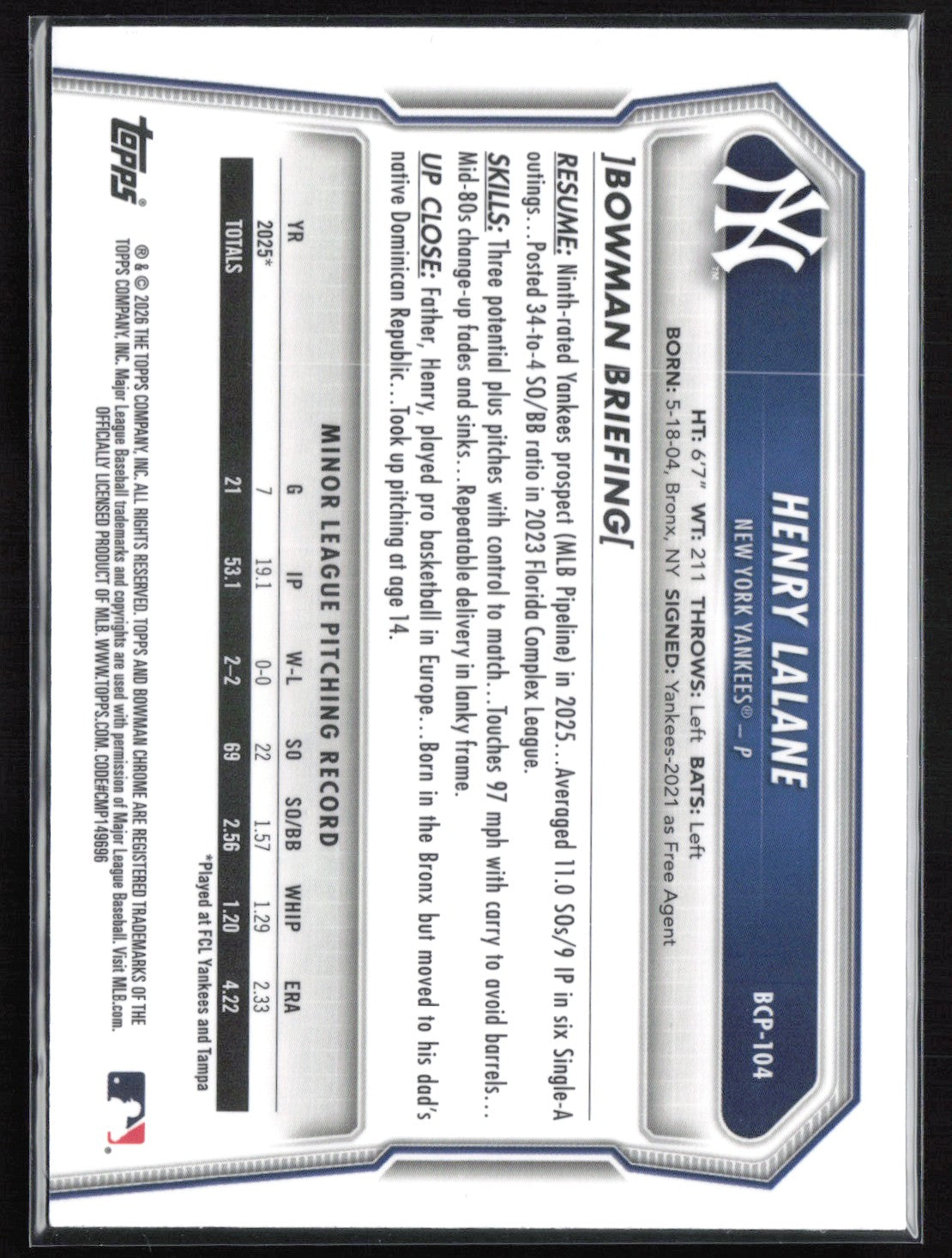 Henry Lalane 1st Bowman Mojo