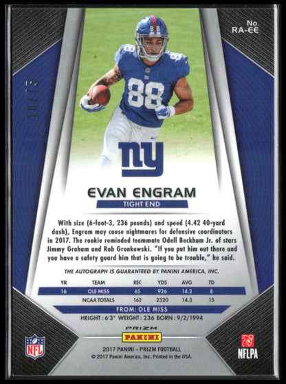 Evan Engram Auto Purple Ice /75 2018 Prizm