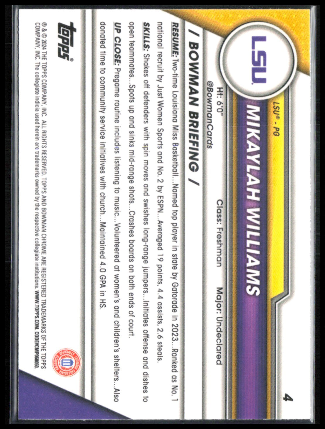 Mikaylah Williams 1st Bowman Pink Refractor