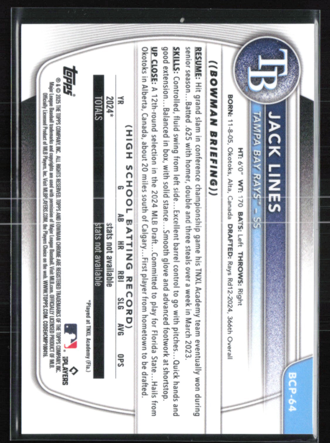 Jack Lines 1st Bowman Purple /250